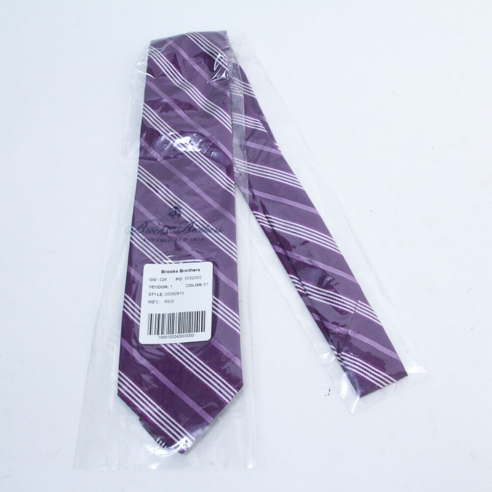 NWT Brooks Brothers Tie Men's Purple Silk Repp Striped Classic Preppy USA MADE